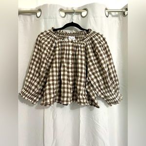 Apiece Apart off the shoulder. Checkered print. Size S.